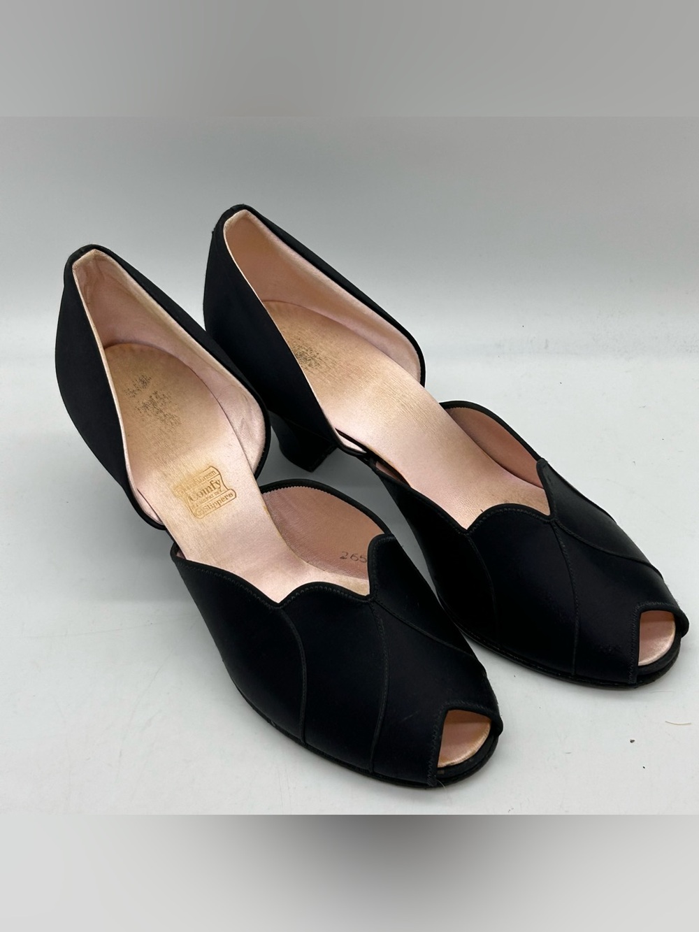 Vintage Daniel Greene Comfy Black Satin Peep Toe Slippers
